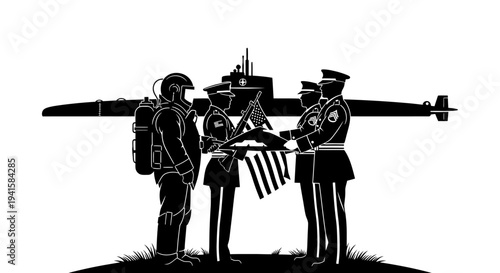 Military Funeral Ceremony with Submarine and Diver Silhouette