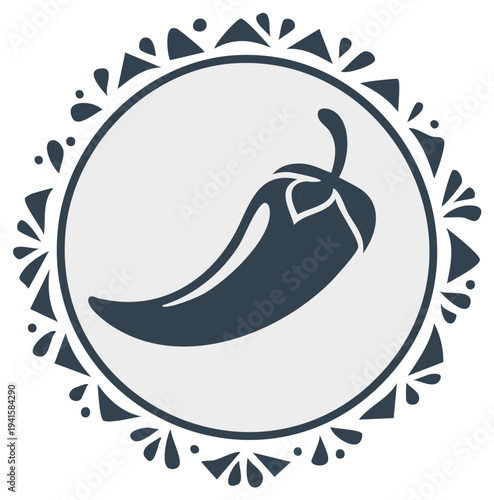 Chili pepper illustration in a decorative circular frame design
