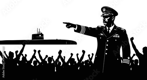 Military Leader Directs Submarine Launch Amidst Enthusiastic Crowd