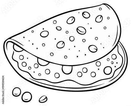 Outline of folded flatbread with topping illustration