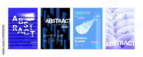 Vector set of modern gradient poster cards with abstract papercut aesthetic isolated on white background.