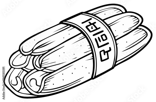 Freshly prepared sushi roll illustration isolated with a label and Korean text.