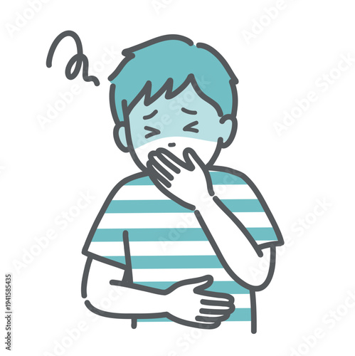 吐き気や気分の悪さで苦しむ男の子（子供）のイラスト