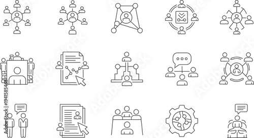 Set of 15 Outline Vector Icons for Business Networking, Teamwork, and Social Connections, Ideal for Websites, Presentations, and Digital Marketing isolated PNG with Transparent Background