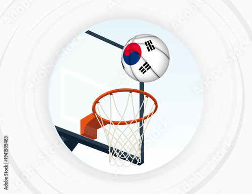 South Korea Flag Themed Basketball in Motion, Scoring Moment in Basketball Game.