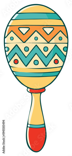 Cartoon illustration of a colorful maraca musical instrument.