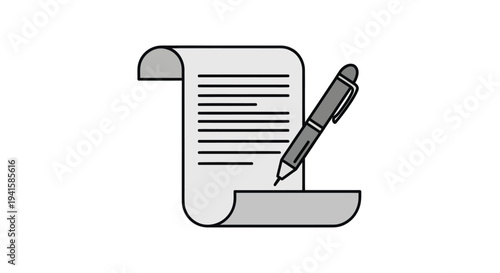 Flat Vector Icon of Pen Writing on a Document.