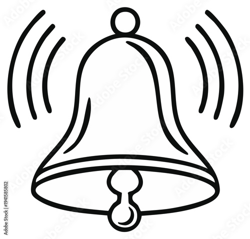Alerting ringing bell with sound waves depicted in a simple line art illustration