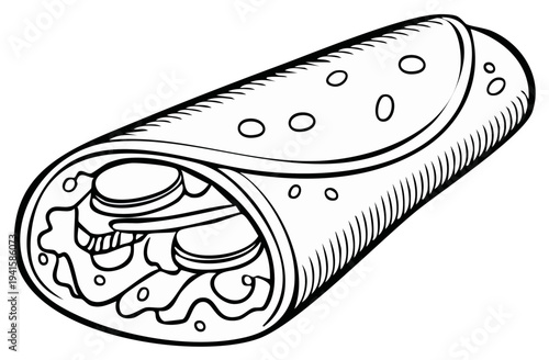 Delicious Burrito Outline Vector Art Food Illustration Ready for Customization