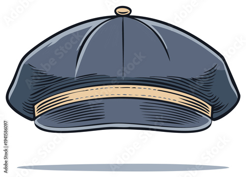 Classic Flat Cap Hat Illustrated in a Vintage Style Showing its Distinctive Shape and Detail
