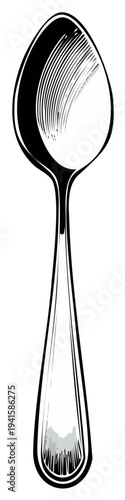 Elegant Teaspoon Engraving Utensil Kitchen Tool Food Preparation Table Setting Single Illustration