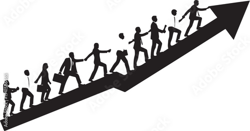 Business people climbing up an arrow of success together