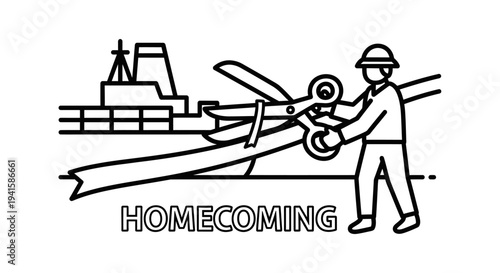 Homecoming Celebration: Person Cuts Ribbon for Ship Arrival, Symbolizing Welcome and Achievement