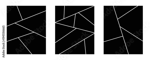 Image collage layout template set. Black mosaic mood board grid collection. Vector 6-7 picture slot composition arrangement. Photo album or memory wall idea for banner, poster, mockup, flyer, brochure