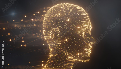 Abstract neural network head composed of glowing particles