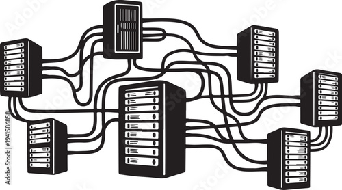 Network servers connected with cables in a data center