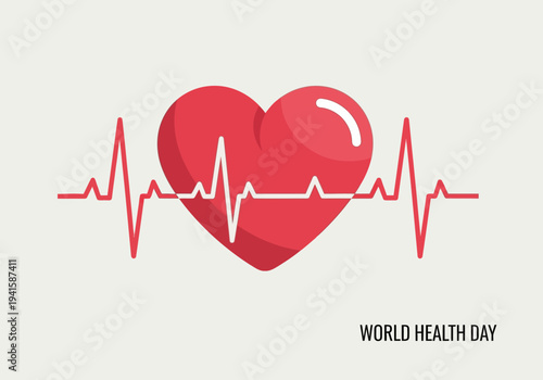 Red Heart with EKG Pulse Line Symbolizing Health and Life.