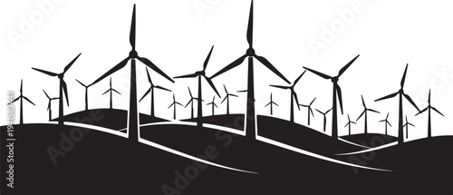 Wind Turbines Generating Clean Renewable Energy on Hilltops Silhouette