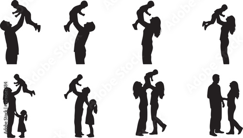 Silhouettes of happy family and love moments together always