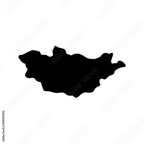  Mongolia country map, black silhouette, and outline