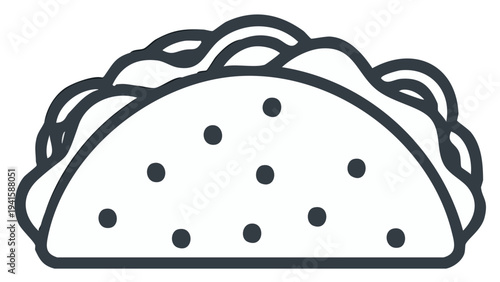 Simple Outline Drawing of a Crunchy Taco with Delicious Filling