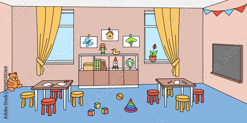 Preschool classroom graphic color interior sketch illustration vector 