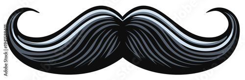 Curved Black and Gray Moustache Stylized Drawing with White Highlights