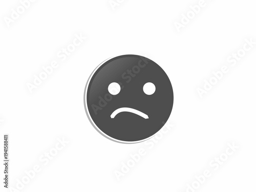 Minimalist Sad Face Icon Design with Grayscale Gradient Circle and Expressive Frown for Mental Health and Error Concepts