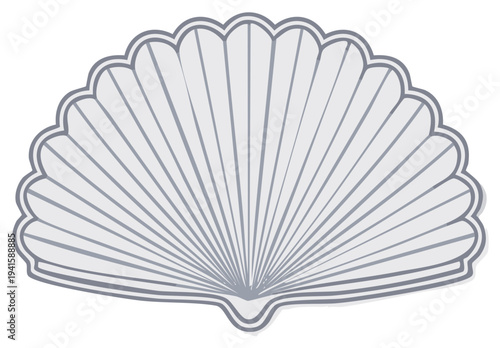 Stylized fan shaped seashell outline with radiating lines and a soft shadow