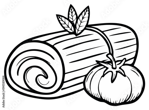 Hand-drawn illustration of a rolled document tied with twine and a tomato