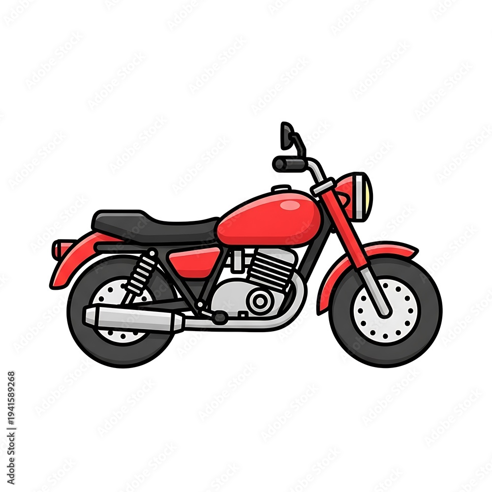Fototapeta premium Red Motorcycle Illustration Side View.