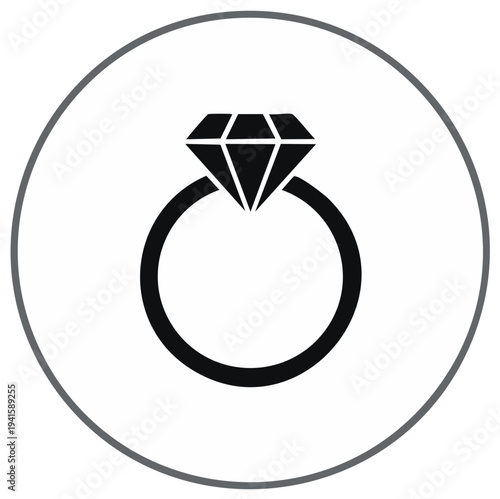 Elegant Diamond Ring Icon for Love and Commitment Symbolism, Vector Illustration