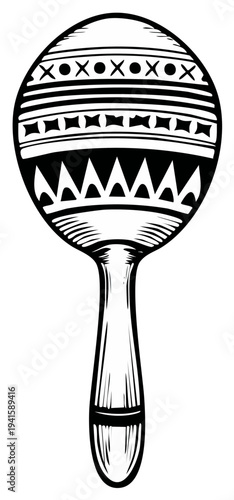 Ornamental Maraca with Geometric Patterns Hand-Drawn Style