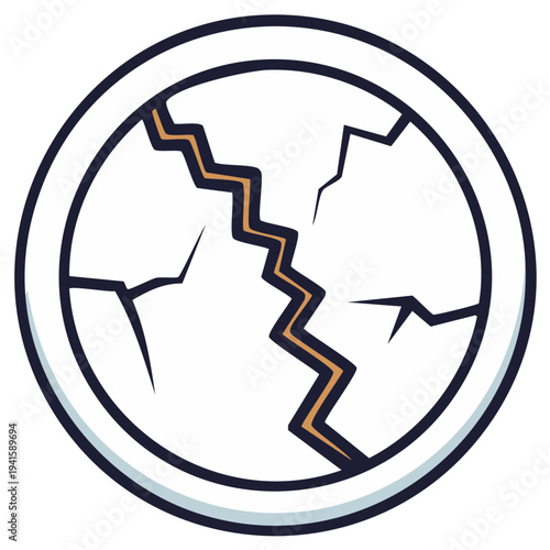 Broken Circular Graphic with Jagged Crack and Golden Zigzag Accent