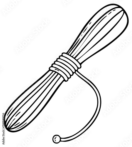 Hand drawn outline illustration of a traditional whip with a looped handle and string