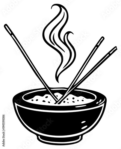 Incense bowl illustration with aroma and sticks. Religious spiritual or cultural symbol