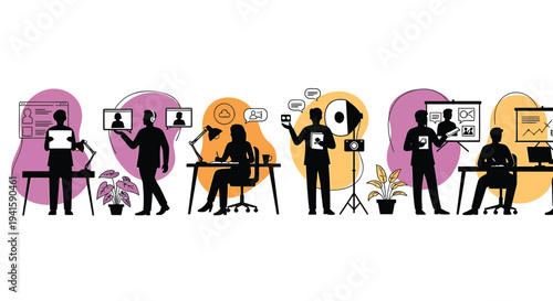 Set of 6 office worker silhouettes vector