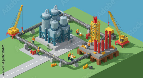 Industrial Oil Gas Refinery Plant Construction Site.