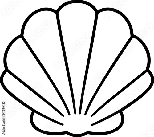 Scallop seashell outline line art illustration isolated on a white transparent background vector graphic clipart