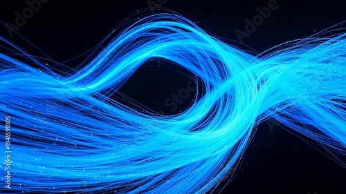 Blue fiber optic strands in motion