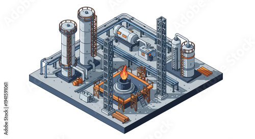 Industrial Oil Rig Platform with Complex Machinery and Towers.