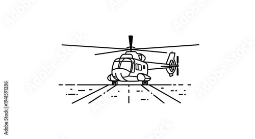 Helicopter Landing Pad Line Art Vector Illustration