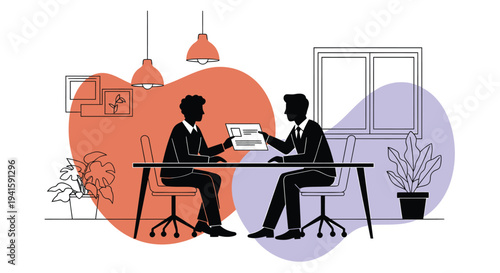 Vector illustration of two businessmen in office meeting