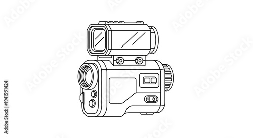 Line Art Illustration of a Modern Action Camera with Accessories