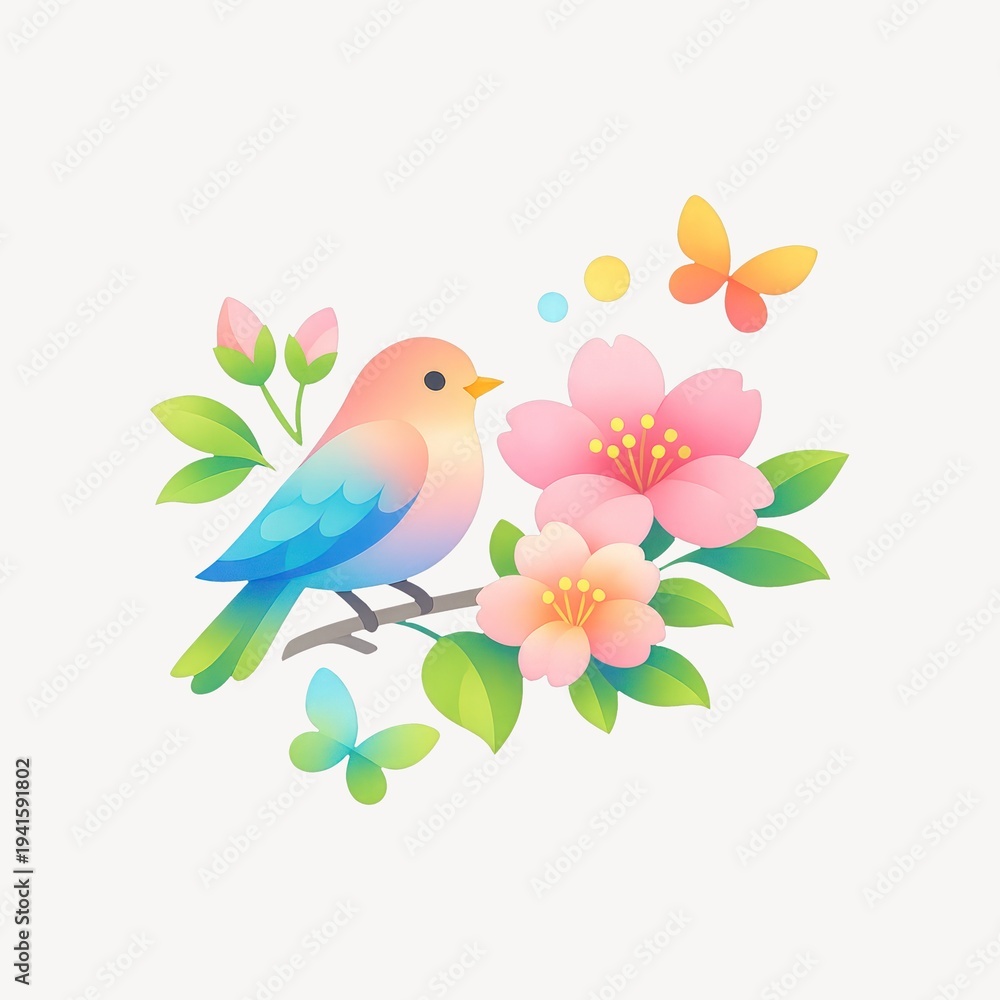 Fototapeta premium Colorful bird with flowers