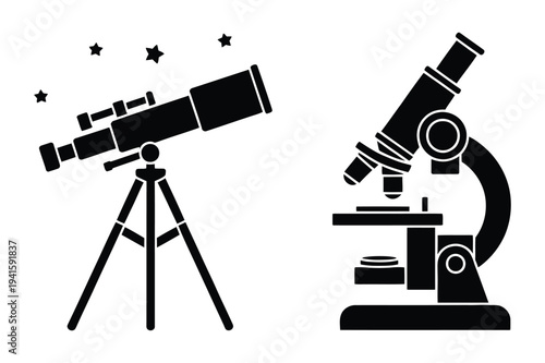 Telescope and microscope science icons