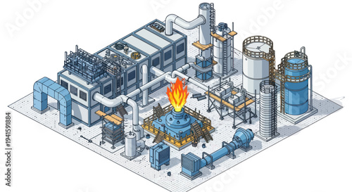 Industrial Power Plant with Natural Gas Combustion and Energy Production.