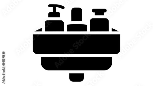 Bathroom corner caddy with soap dispensers and storage containers for toiletries