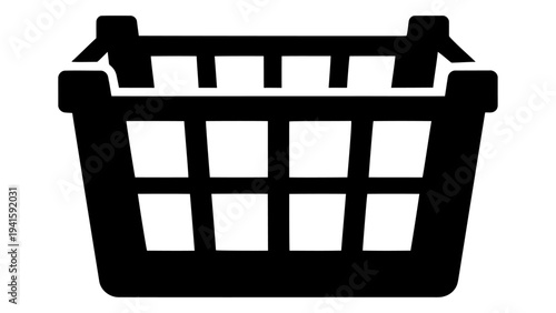 Black plastic storage crate icon on white background for organization and storage solutions
