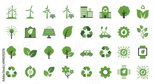 Collection of Green Energy and Eco-Friendly Icons.